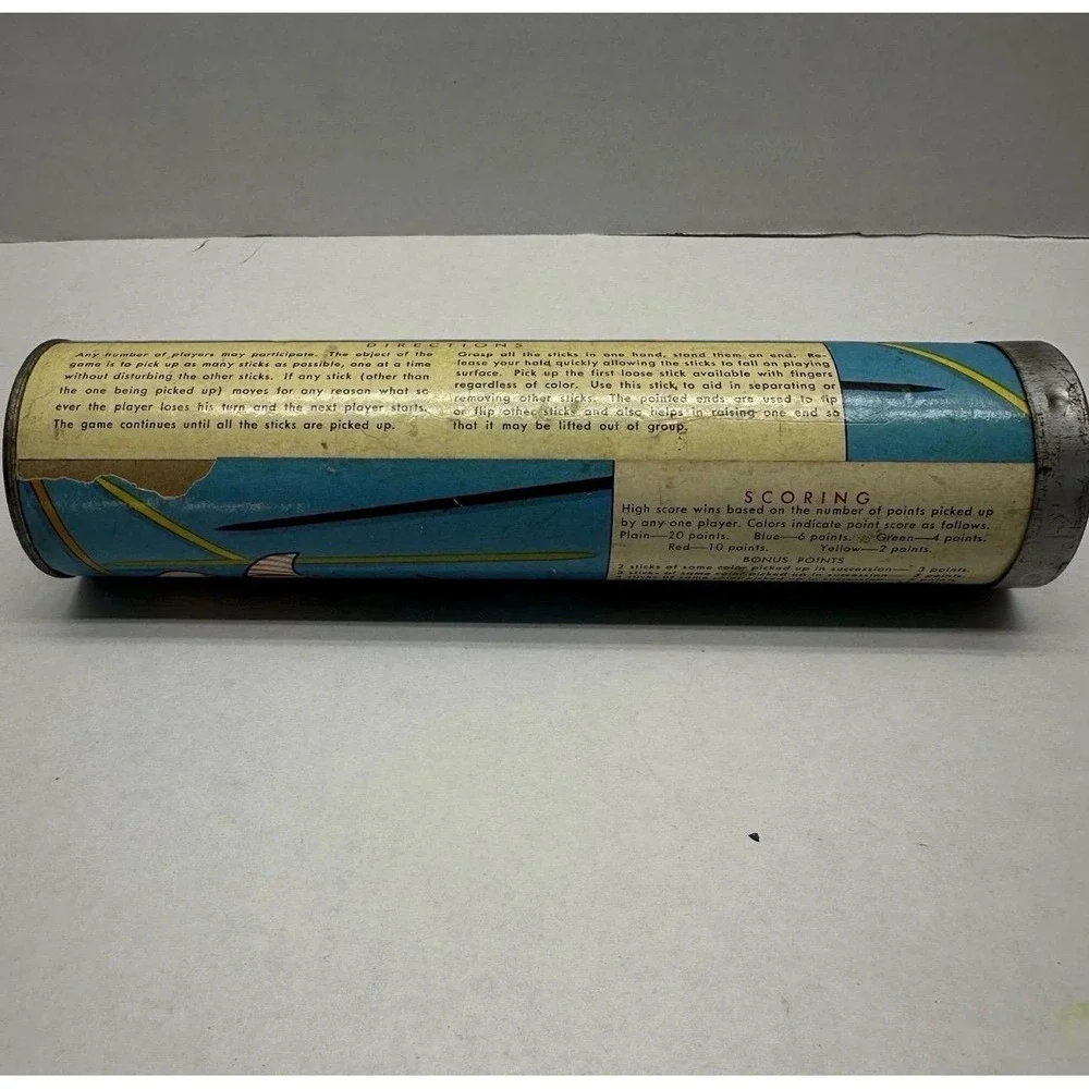 Vintage Steven Pixie Pic-Up Stix Game Original Tin Litho Tube St Louis MO